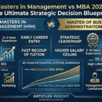 MBA 2026 vs Management Comprehensive infographic comparing Masters in Management (MiM) and MBA degrees in 2026, showing ROI curves, experience requirements, and career outcomes by Articles Insight.