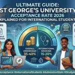 the 2026 admission statistics for international students at St George's University London, including overall and medical school acceptance rates, competitive trends, and diverse applicants.