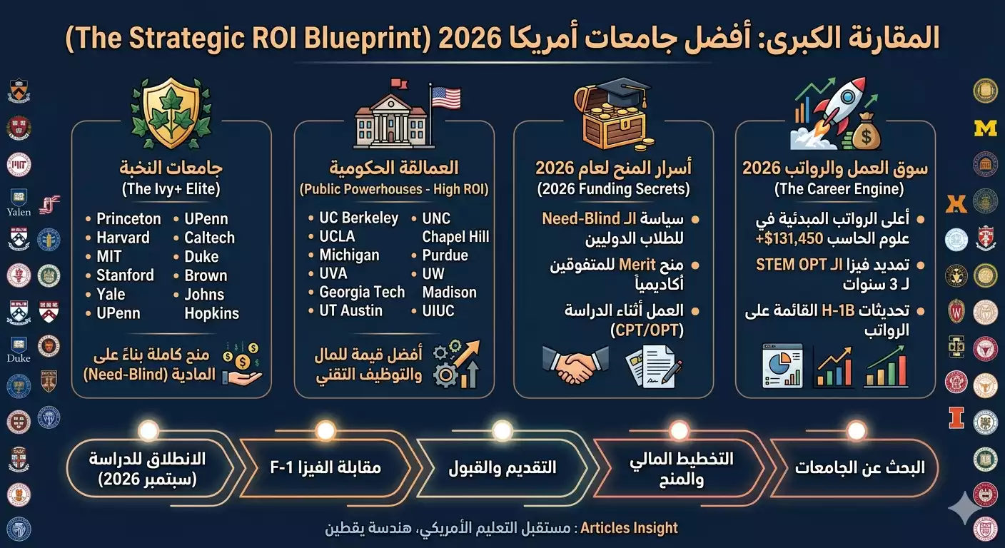 Strategic ROI matrix for 2026 US university rankings, salary projections, and H-1B visa updates for Arab international students.